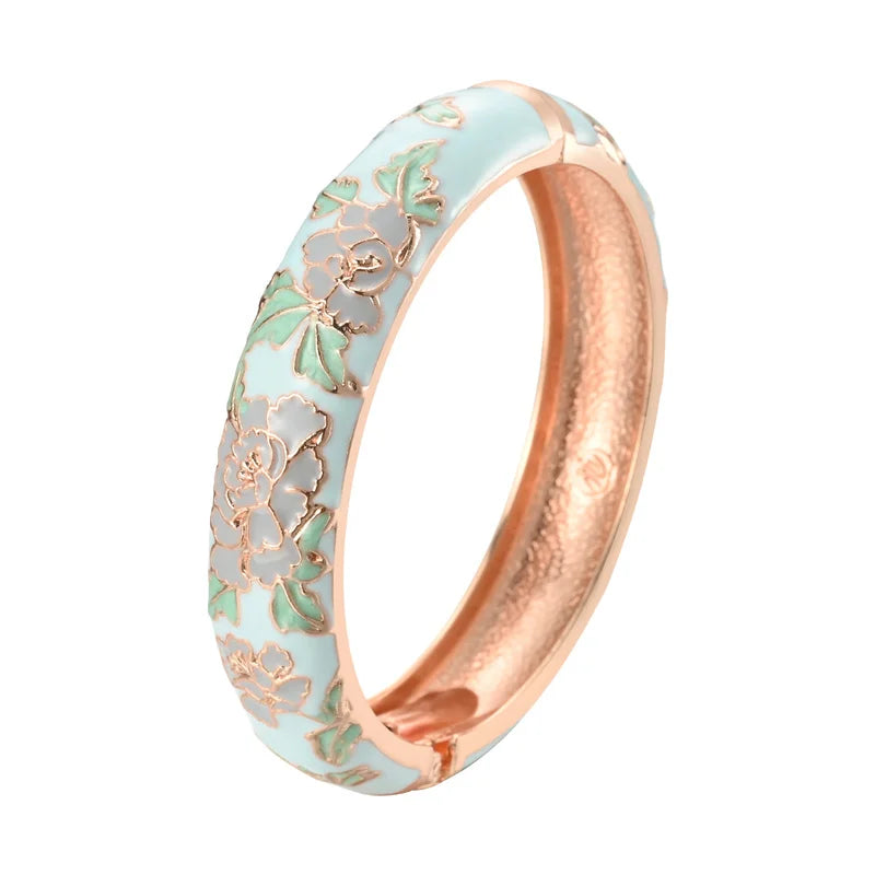 UJOY Enameled Bracelets For Women Chinese Flower Women Bangles Indian Viking Bracelet On Hand African Jewelry Dubai Women's Gift