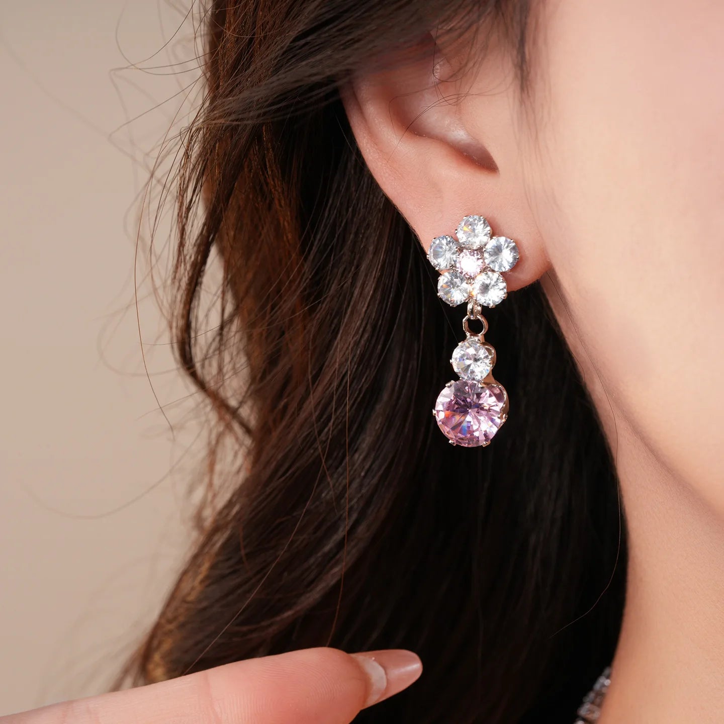 2 Pcs Reteo Flower Rhinestones Chokers Necklaces for Gathering Bling Color-block Dangle Earrings Banquet Anniversary Set H