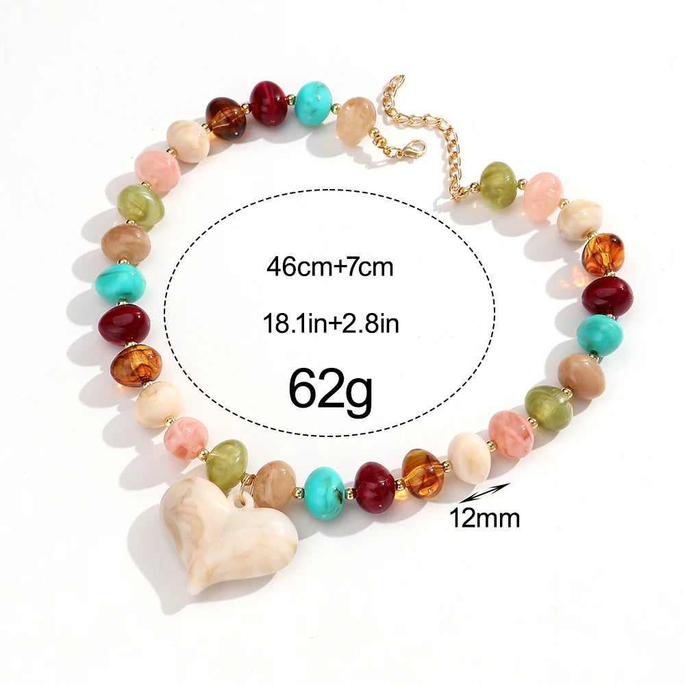 Fashion Acrylic Oval Round Beads Heat Pendant Necklace Boho Irregular Geometric Beaded Choker Necklaces New Party Jewelry Gifts