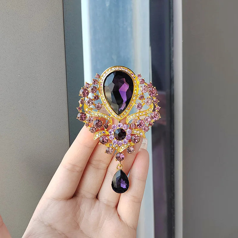 1PC Women's Fashion Charm Full Diamond Crystal Drop Brooch Suitable for Outdoor Dating, Banquet, Party, Festival Gift-8280
