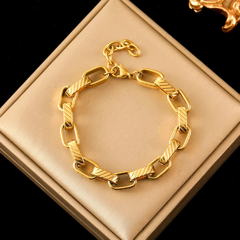 EILIECK 316L Stainless Steel Thicker Bracelet Bangle Fashion OT Buckle Wrist Link Chain High Quality Textured Jewelry Waterproof
