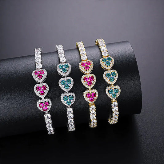Abestecom 3.5mm Round D color Moissanite Heart Tennis Bracelet Gold Plated Fashion Pave-set Diamonds Bracelet Valentines Gift