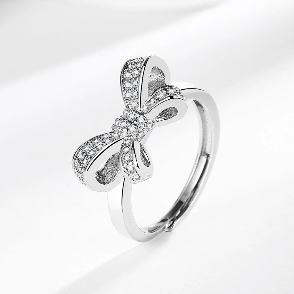 925 Sterling Silver Ring Inlaid With AAAAA Zircon Bow Fashionable Ladies Luxury Elegant Birthday Party Wedding Jewelry Ring Gift