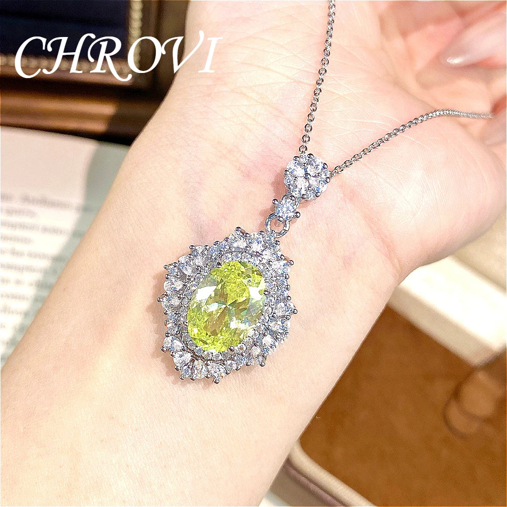 Luxury-Style 925 Sterling Silver Round Ice Flower Necklace for Women - High-Class Elegant Elliptical Full Diamond Collar Chain