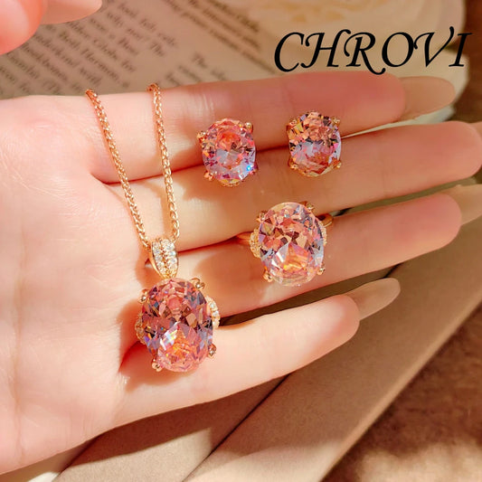 Luxurious 925 sterling silver exquisite pendant necklace, diamond ring, stud earrings, gemstone set set for women