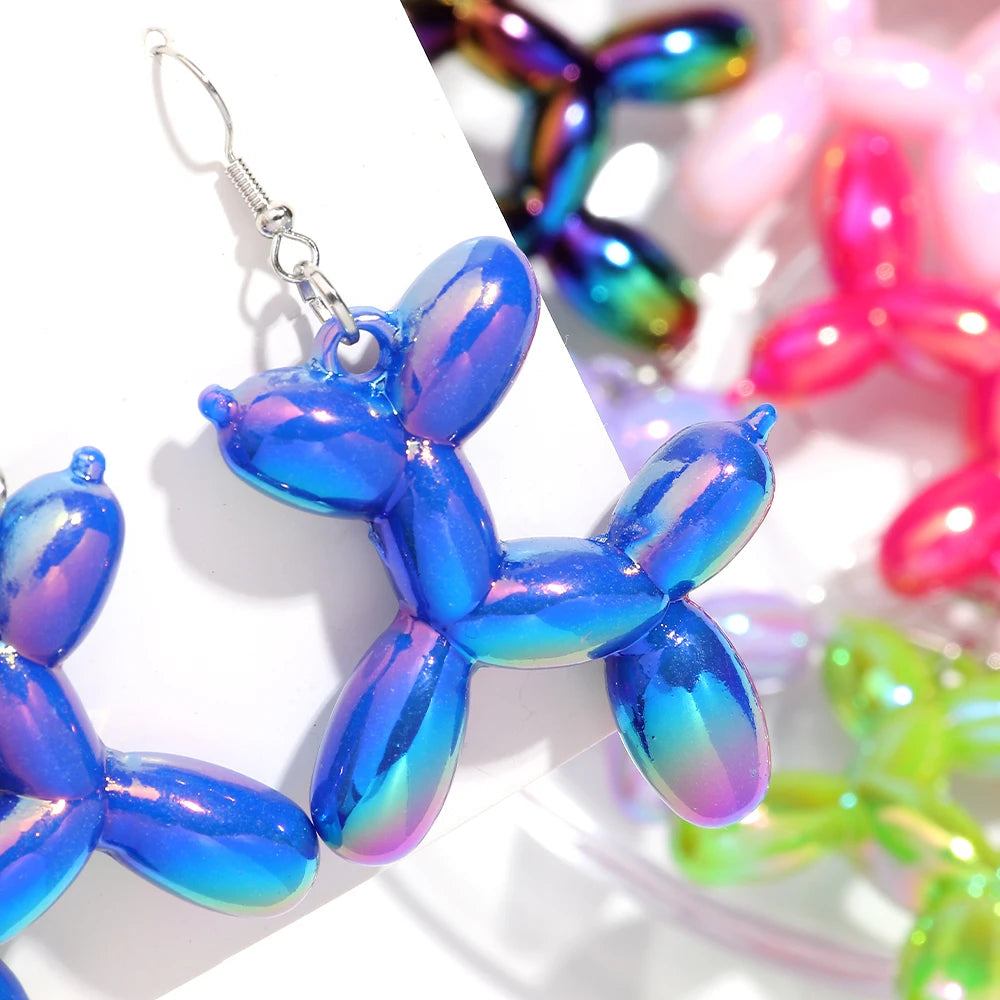 New Trend Candy Colorful Balloon Dog Drop Earrings for Women Personal Iridescent Creative Balloon Dog  Earrings 2025 Jewelry