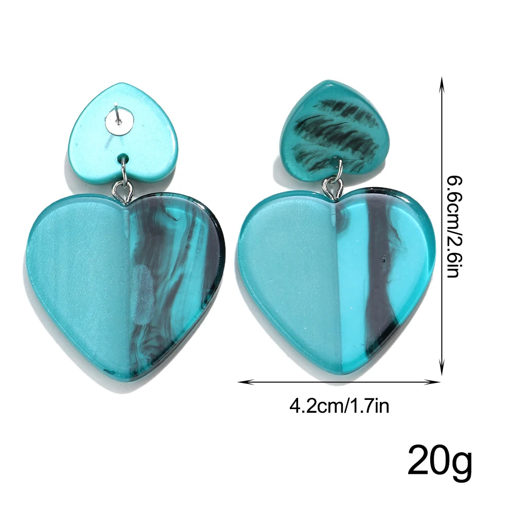 Fashion Colorful Large Heart Geometric Drop Earrings for Women New Acrylic Love Heart Dangle Earring Party Jewelry Gift