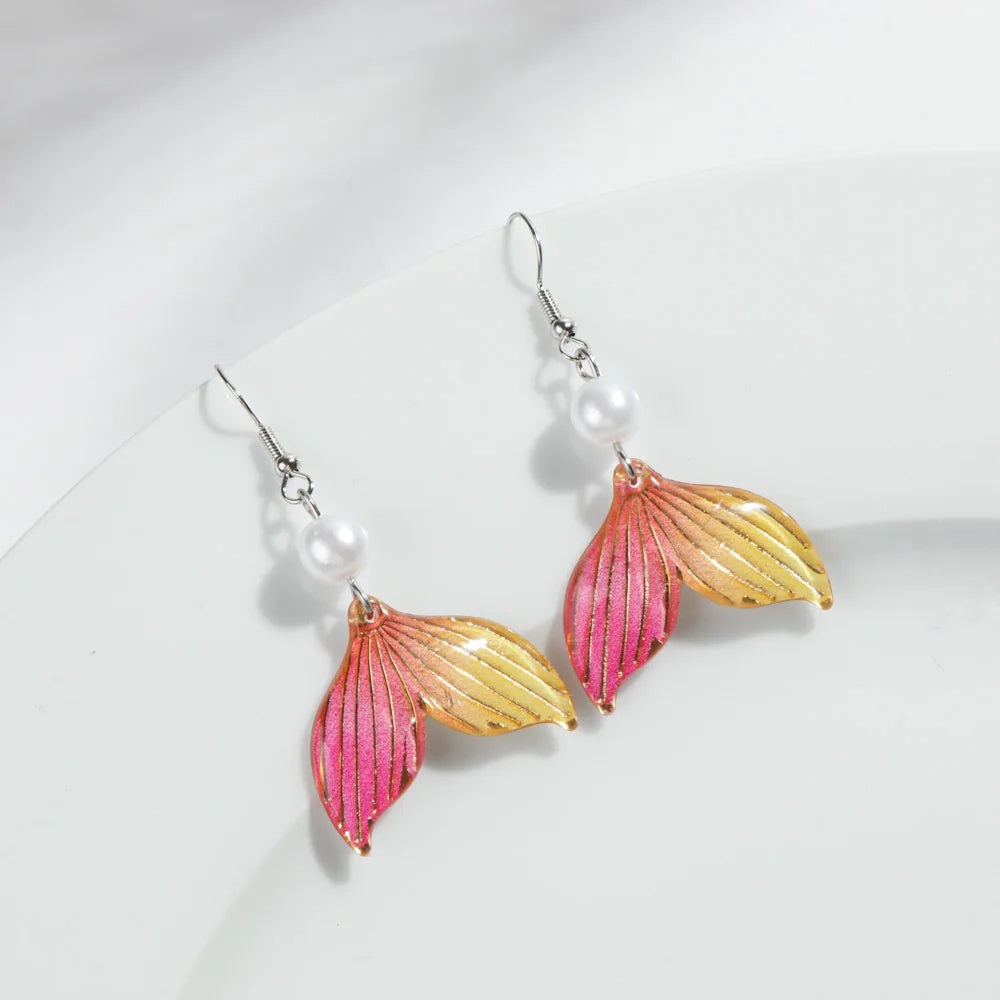 Cute Colorful Acrylic Mermaid Tail Earring for Women Elegant Pearl Beads Iridescent Drop Earrings Fashion 2025 Jewelry Gifts