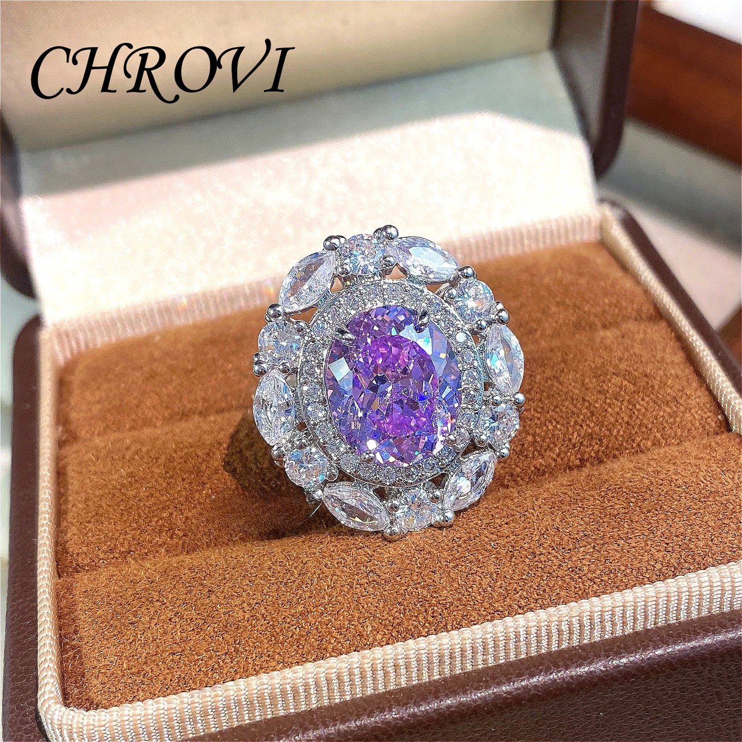 Fashionable Light Luxury 925 Sterling Silver Adjustable Gemstone Full Diamond Open Ring for Women, Versatile Millennial Style