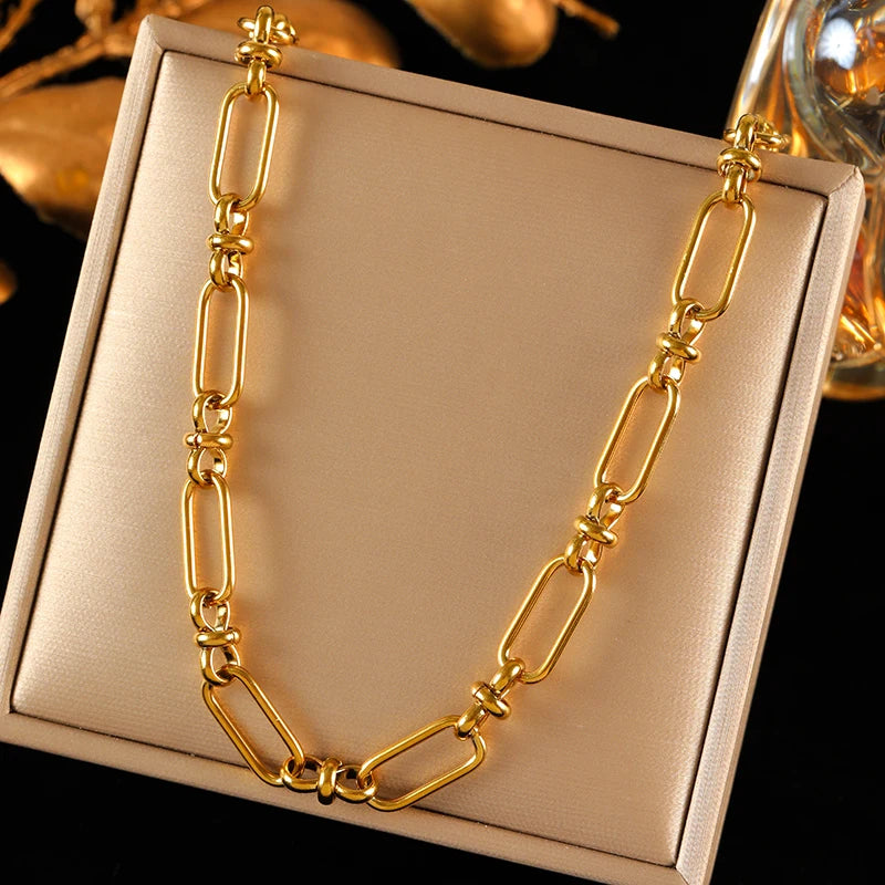 EILIECK 316L Stainless Steel Gold Color Chain Statement Necklace Bracelet For Women Charm Simple Jewelry Bijoux Jewelry Set Gift