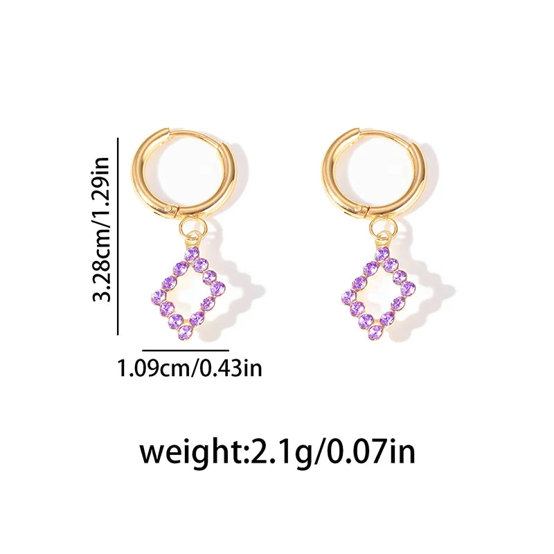 ANENJERY 316L Stainless Steel Heart Geometry Cross Star Circular Zircon Pendant Earrings For Women Fashion Simple Jewelry Gifts