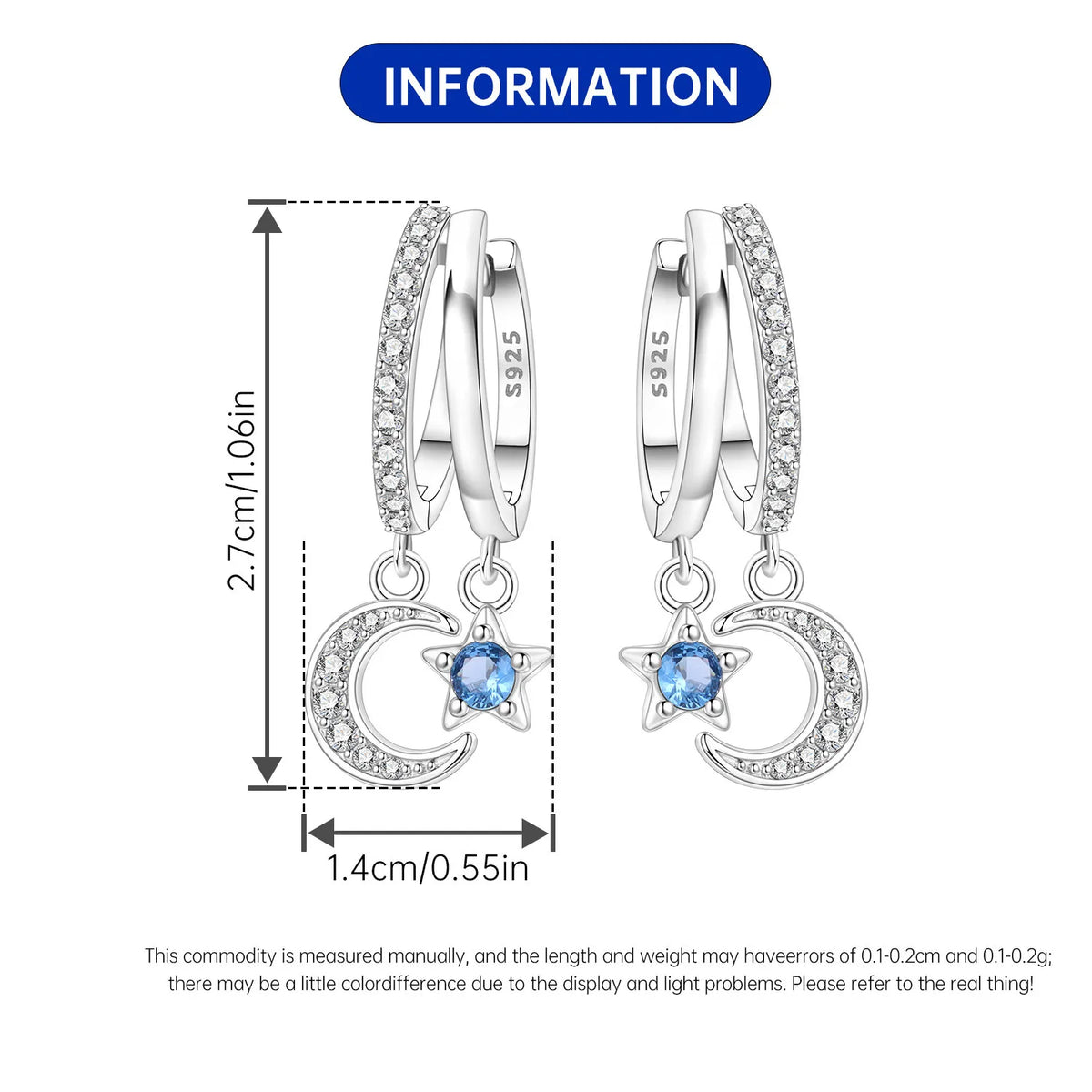Orstarry 925 Sterling Silver Sparkling Blue Zircon Star Drop Earrings Women Earrings Charm Fashion Versatile Party Jewelry Gifts