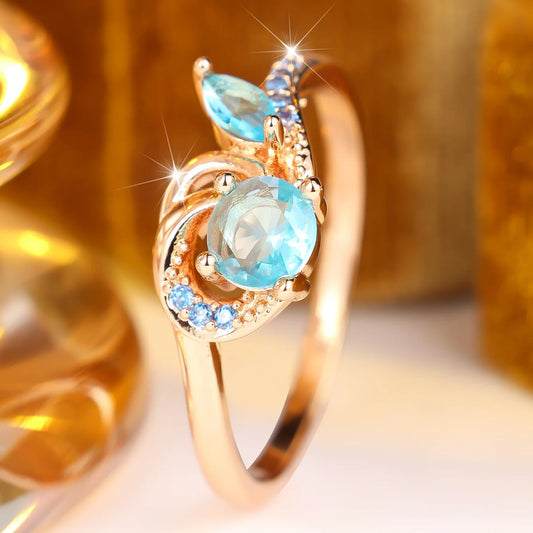 Small Geometric Charm Female Bule Green Zircon Stone Trendy Ring Vintage Silver Gold Color Wedding Jewelry For Women