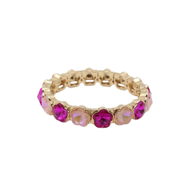 2026 Colored Rhinestone Flower Enamel Gold Bracelet Mocha Full Diamond Elastic Stacked Fashion Bridal Accessories