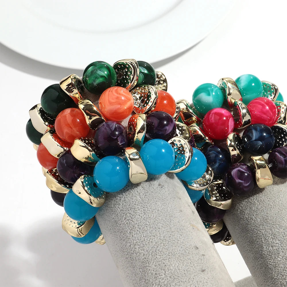 Trendy Acrylic Geometric Round Beads Stretch Bracelets for Women Fashion Irregular CCB Beaded Bangele Bracelet Jewelry Accessory