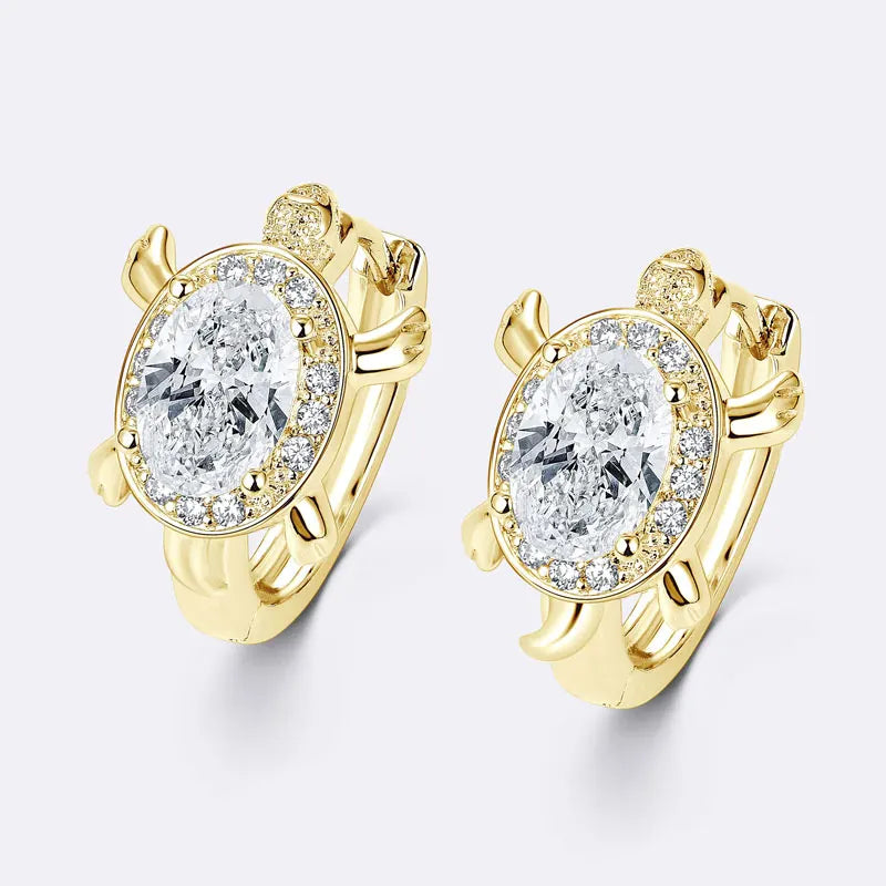 OXTAO Moissanite Cute Turtle Style Hoop Earrings Oval 5x7mm D VVS1 14K Gold Filled Versatile Gold Color Wedding Female Jewelry