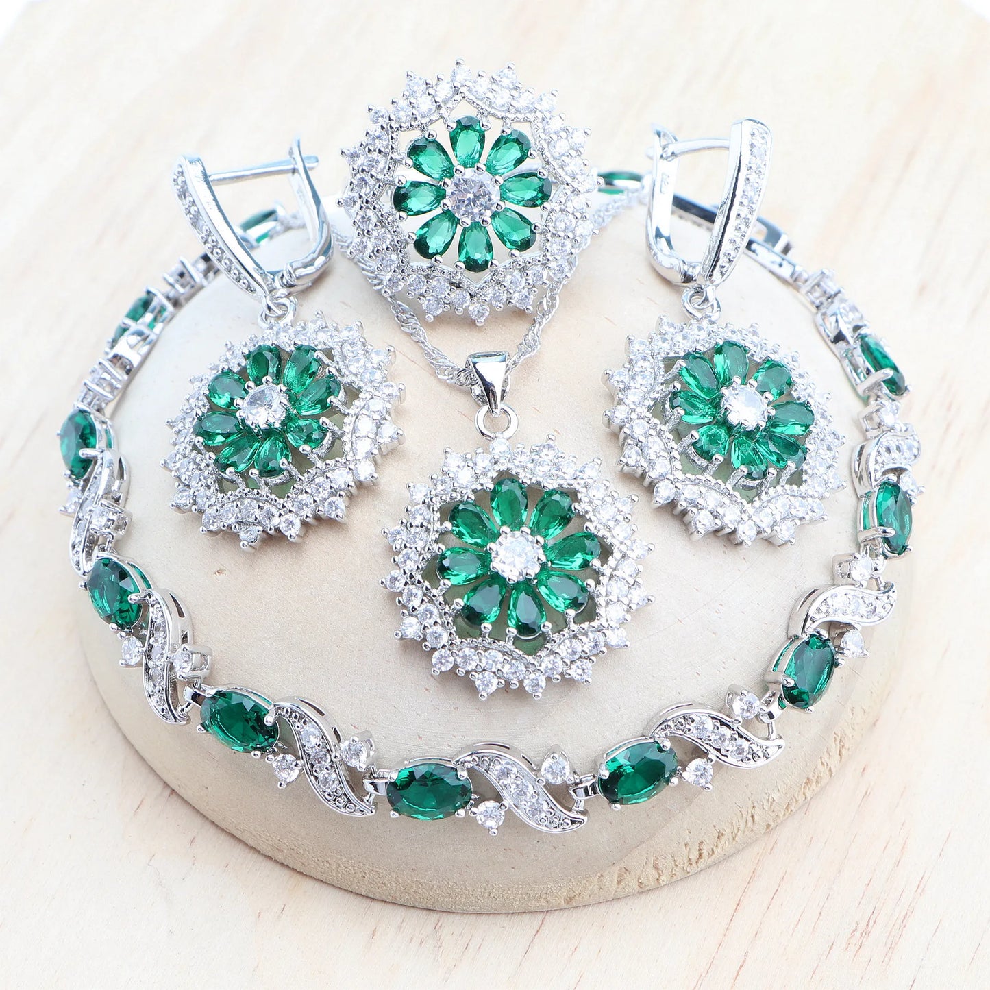 Silver 925 Bridal Jewelry Sets Cubic Zirconia Costume Jewellery Wedding Rings Earrings Pendant Bracelets Necklace For Women