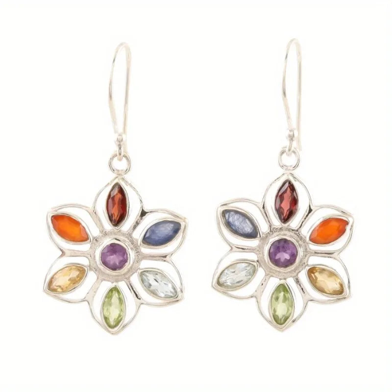 New Bohemian Alloy Earrings Round Drop Oil Multicolor Diamonds Sun Flower Distinctive Embellishment Gifts Party