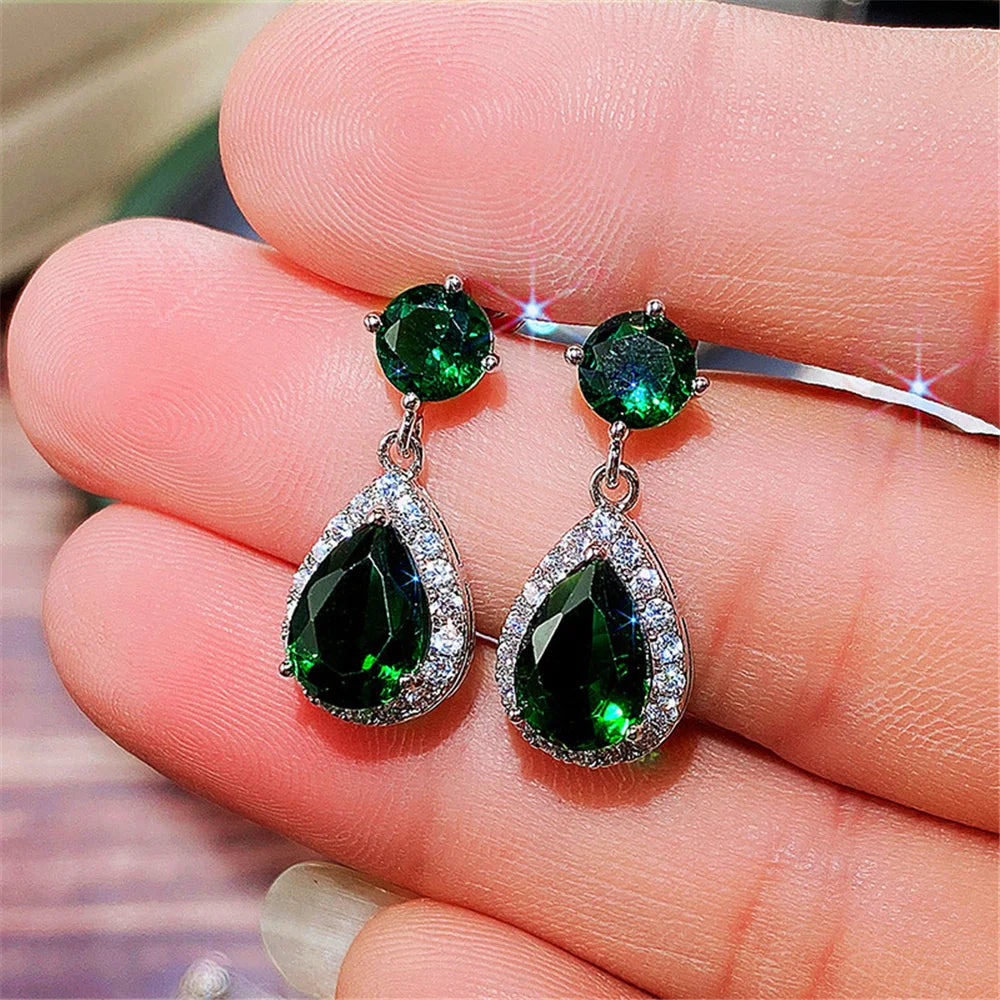 Luxury Female Blue Yellow White Zircon Stone Drop Dangle Earrings Cute Silver Color Party Jewelry For Women