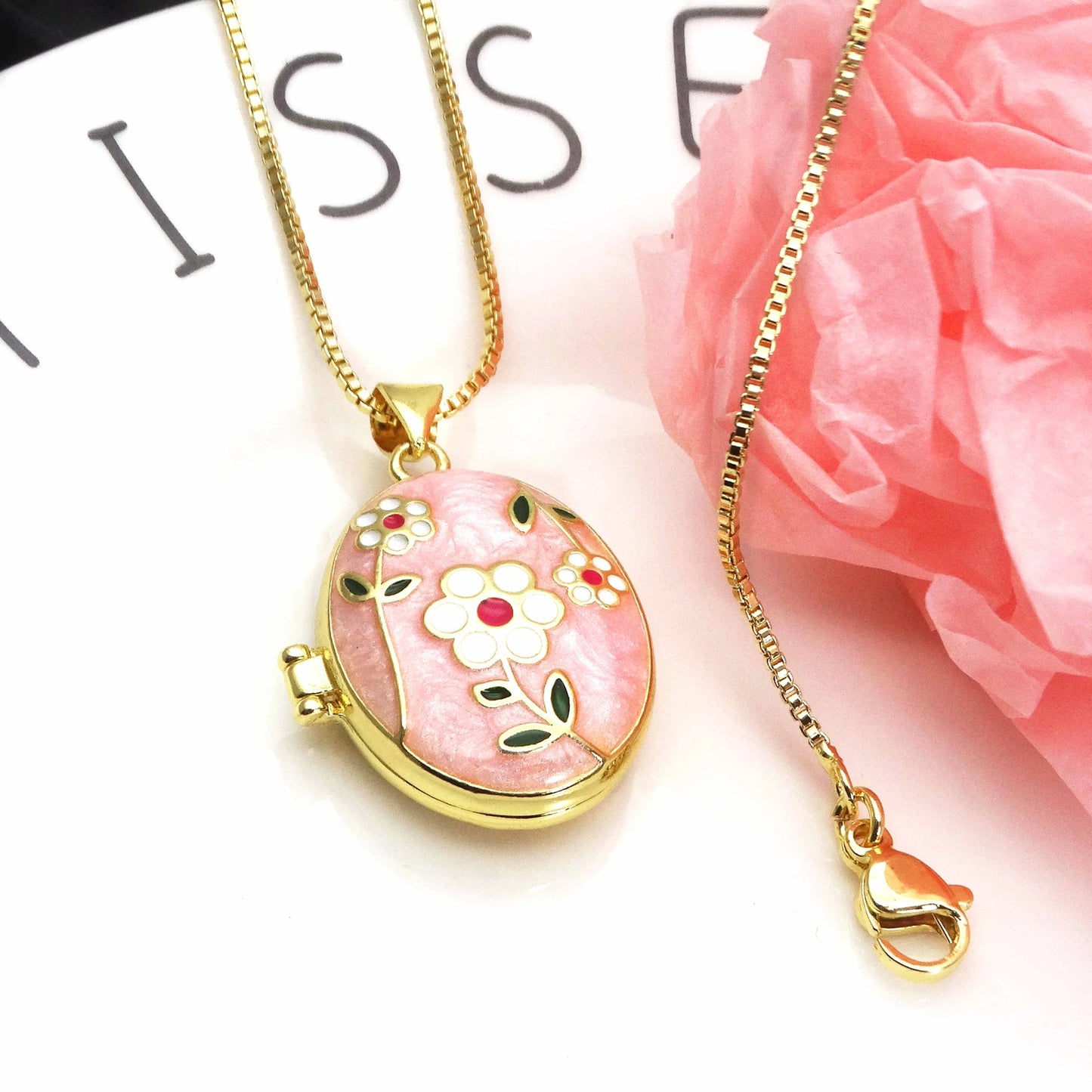 Micro Zircon oil drip photo box Pendant necklace case gaine pendant necklace copper chain jewelry necklace