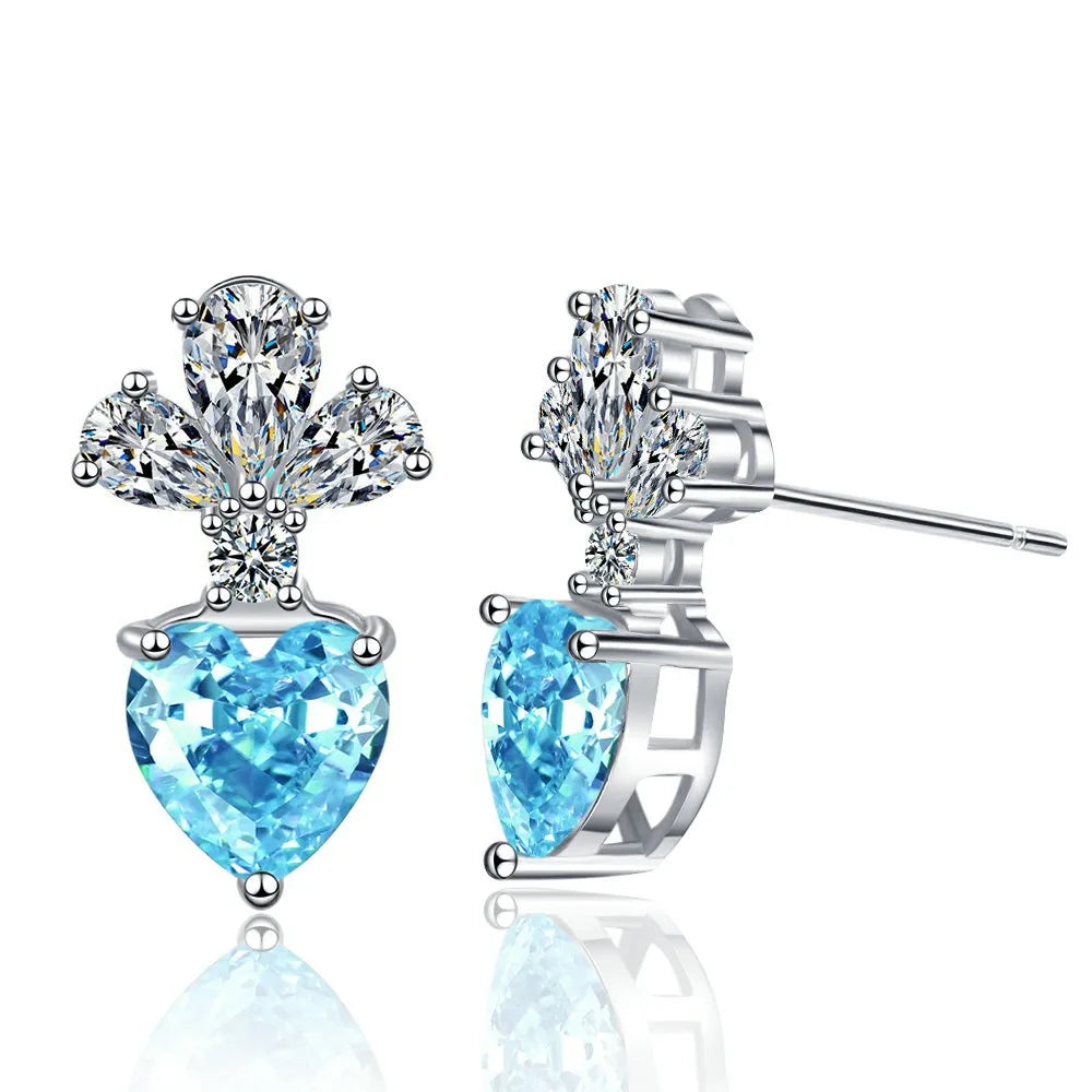 925 Sterling Silver Earrings High quality Heart sparkle 5A Zircon for Women Fashion Jewelry Wedding Engagement Party Gifts
