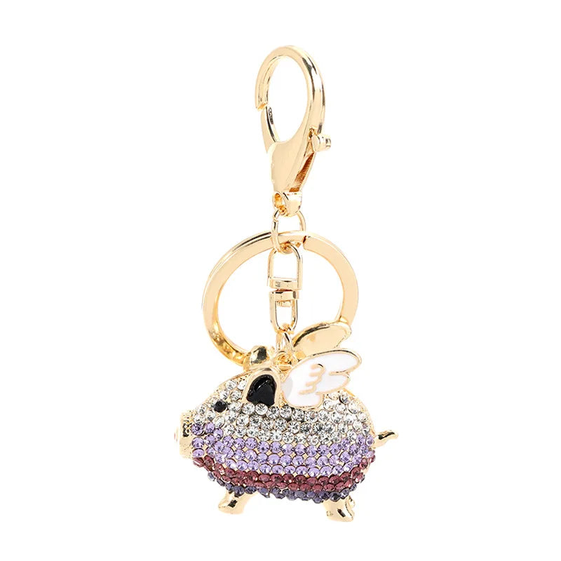 EASYA Cute Pig Shape Keychain Bag Key Ring Kawaii Anime Vintage Metal Crystal High-end Luxury Ladies Charm Jewelry gifts friends