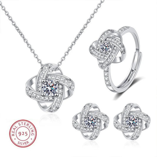 925 Sterling Silver Set High Quality 5A Zircon Necklace Earring Ring Chain Fashion Jewelry For Women Wedding Birthday Gift