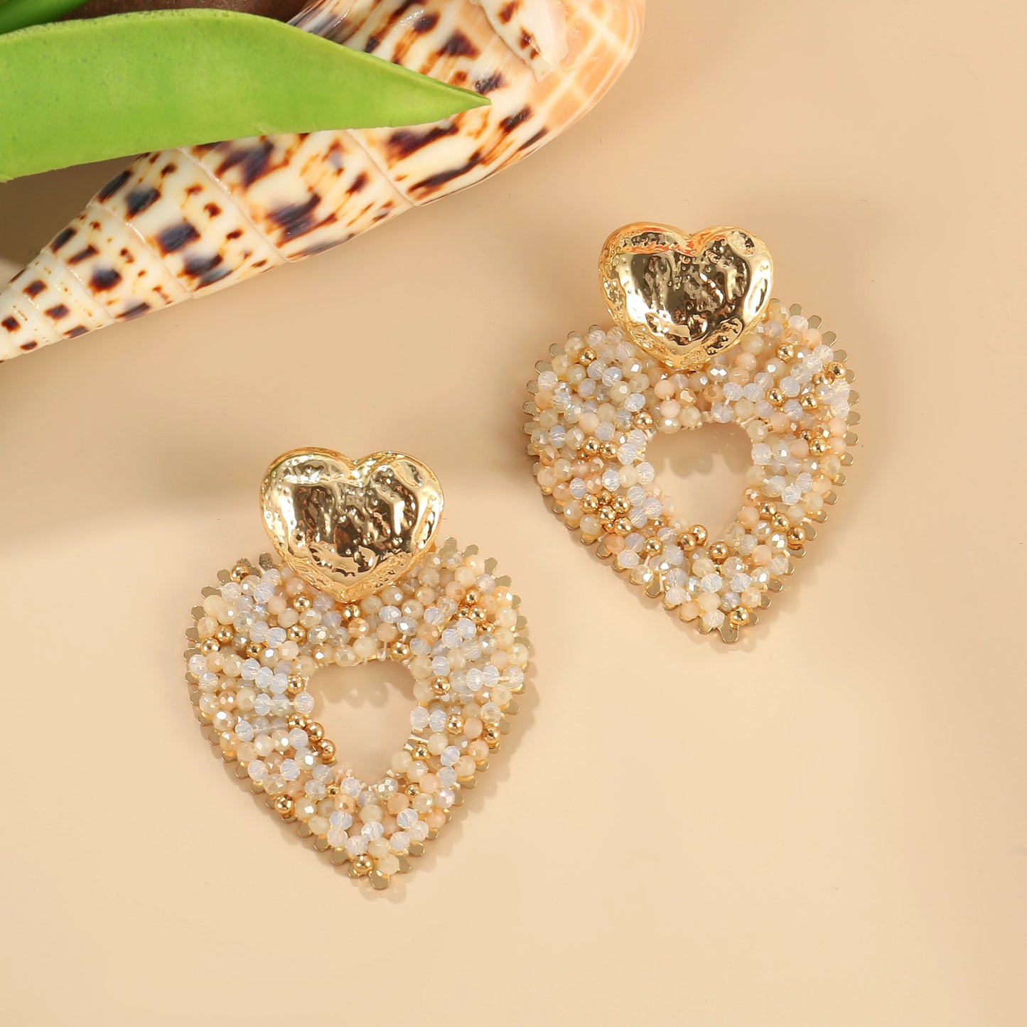 Badu Big Heart Shape Drop Earrings Handmade Crystal Beads Earrings for Women Boho Fashion Jewelry Gifts