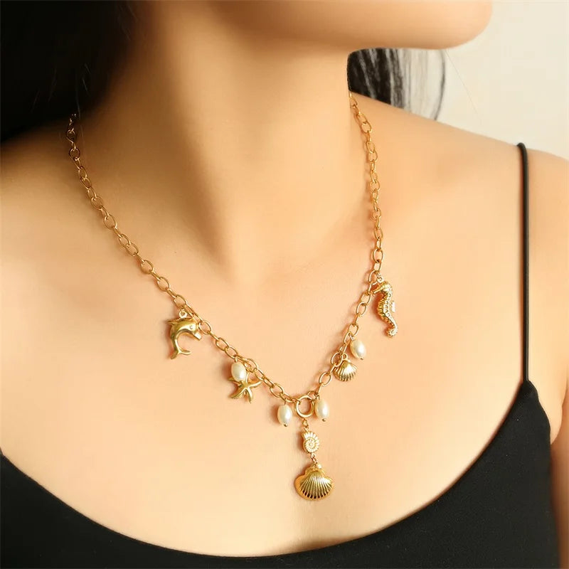 EILIECK Women's Heart Long Pendant Y-shaped Necklace 18K Gold-plated Stainless Steel Neck Chain Daily Water-resistant Jewelry