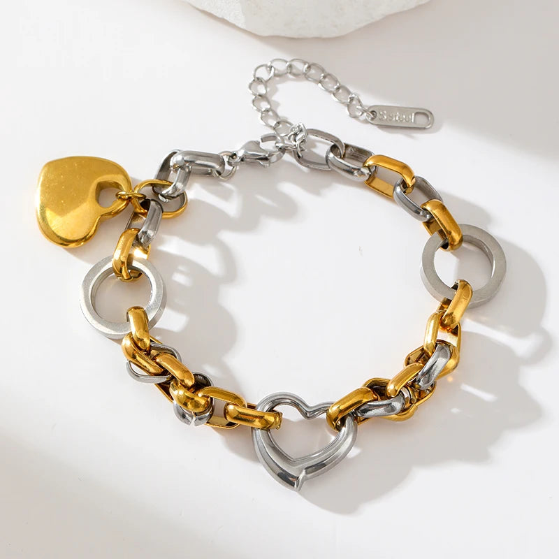 EILIECK 316L Stainless Steel Link Chain Bracelet Bangles For Women Trendy 18K Gold Plated Wrist Chain Waterproof Jewelry Gift