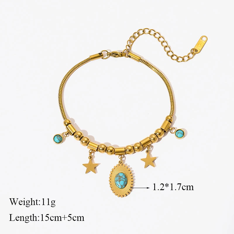 EILIECK 316L Stainless Steel Water Drop Zircon Butterfly Hexagram Charm Bracelet For Women Trend Fashion Gold Color Jewelry Gift