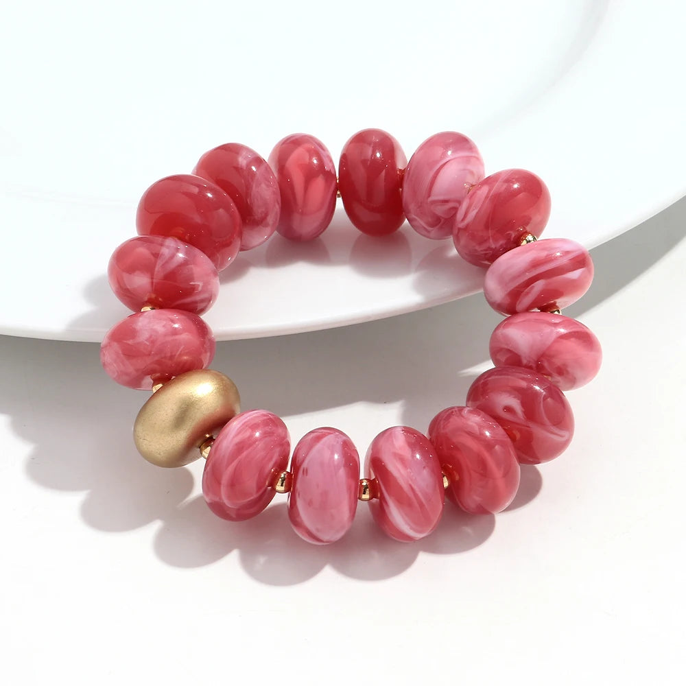Boho Colorful Acrylic Geometric Flat Round Bead Stretch Bracelets Fashion Big Abacus Beaded Elastic Bracelet Jewelry 2026 Gifts