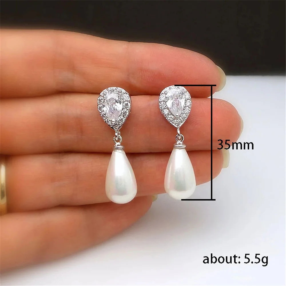 Charm Female White Crystal Drop Earrings Cute Pearl Trendy Bridal Wedding Jewelry For Women