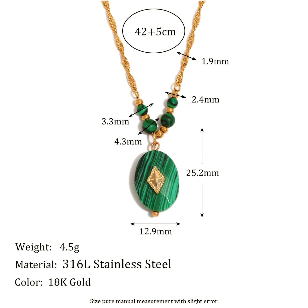 E.B.belle Acrylic Green Color Rhombus Star Pendant Necklace 18K Gold Plated Stainless Steel Women Fashion Jewelry