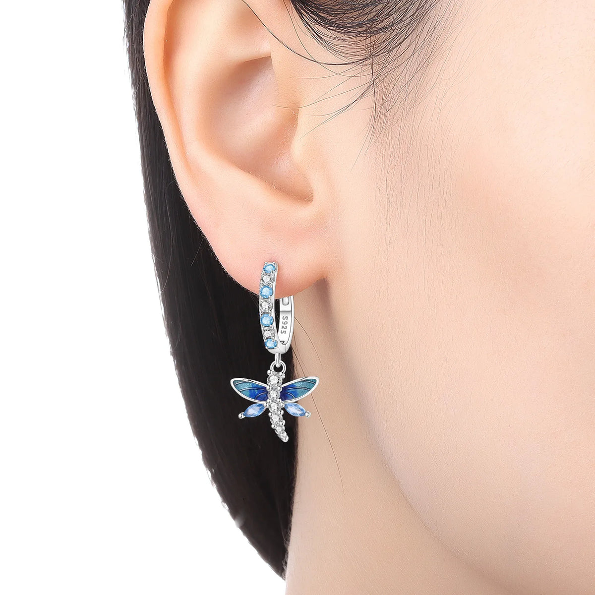 Orstarry 925 Sterling Silver Blue Zircon Dragonfly Drop Earrings Women Earrings Charm Fashion Versatile Party Jewelry Gifts