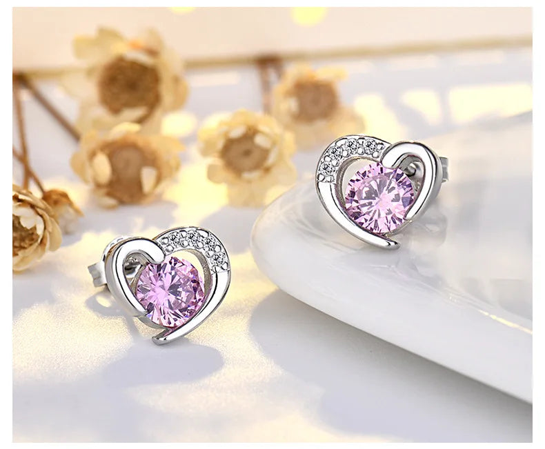 925 Sterling Silver Heart Tree Zircon Stud Earrings For Women Exquisite Student Girlfriend Jewelry Accessories Wedding Party