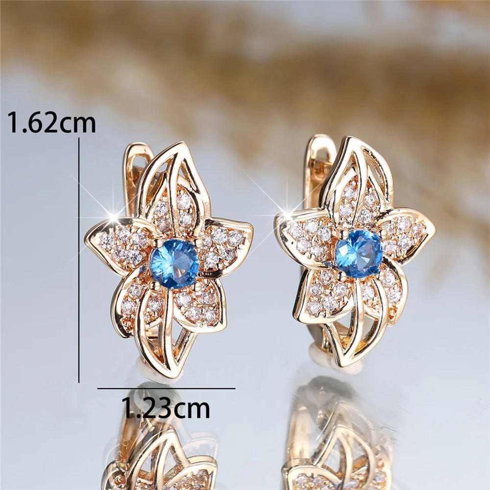 Cute Water Blue Red Zircon Hoop Earrings Female Luxury Crystal Rose Gold Color Wedding Jewelry For Women