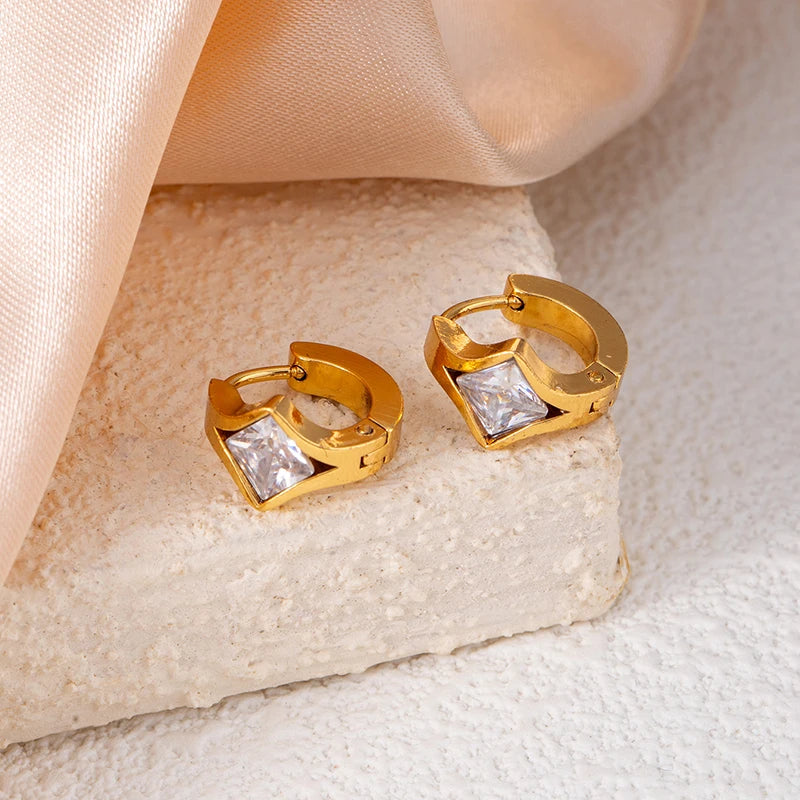 ANENJERY 316L Stainless Steel Geometry Heart Water Drop Zircon Hoop Earrings For Women Men Simple Personality Jewelry Gifts