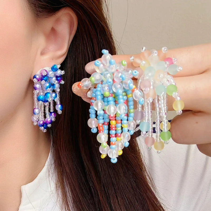 Colorful Beads Earrings for Women Summer Beach Style Flowers Sweet Jewelry Fashion Vacation Retro Pendientes Mujer