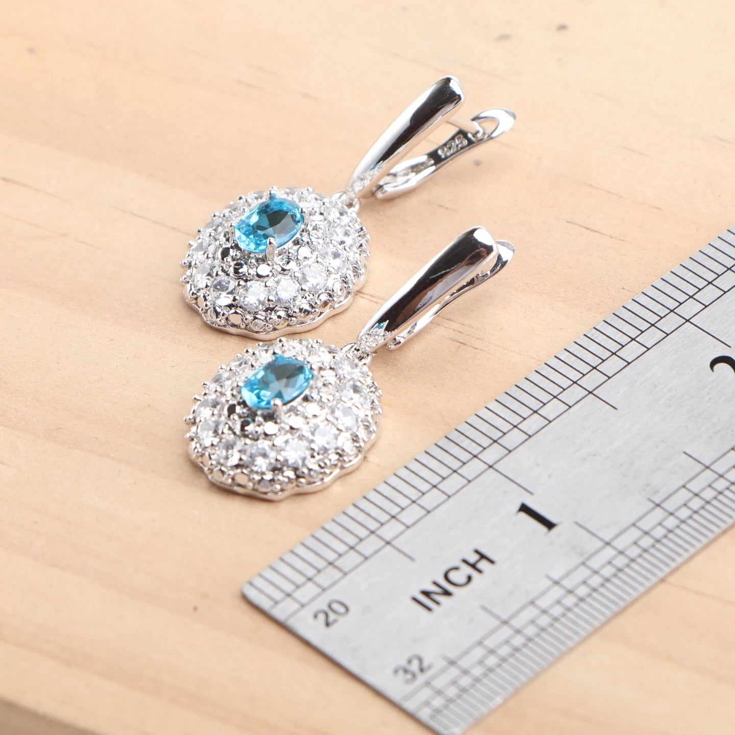 925 Silver Bridal Jewelry Sets Blue Zircon For Women Earrings Rings Pendant Wedding Necklace Set