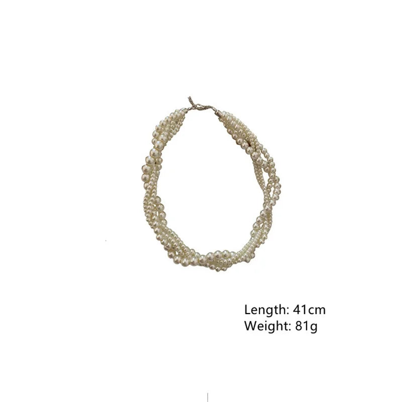 Luxury Twining Pearl Choker Necklaces for Women Geometric Necklaces Weddings Bride Jewelry Accessories