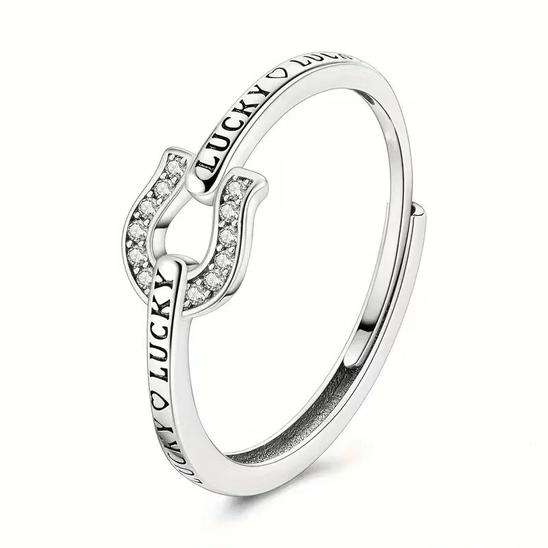 925 Sterling Silver CZ Zircon Rings Horseshoe Sparkling Woman Adjustive Rings Wedding Rings For Women Jewelry Anniversary