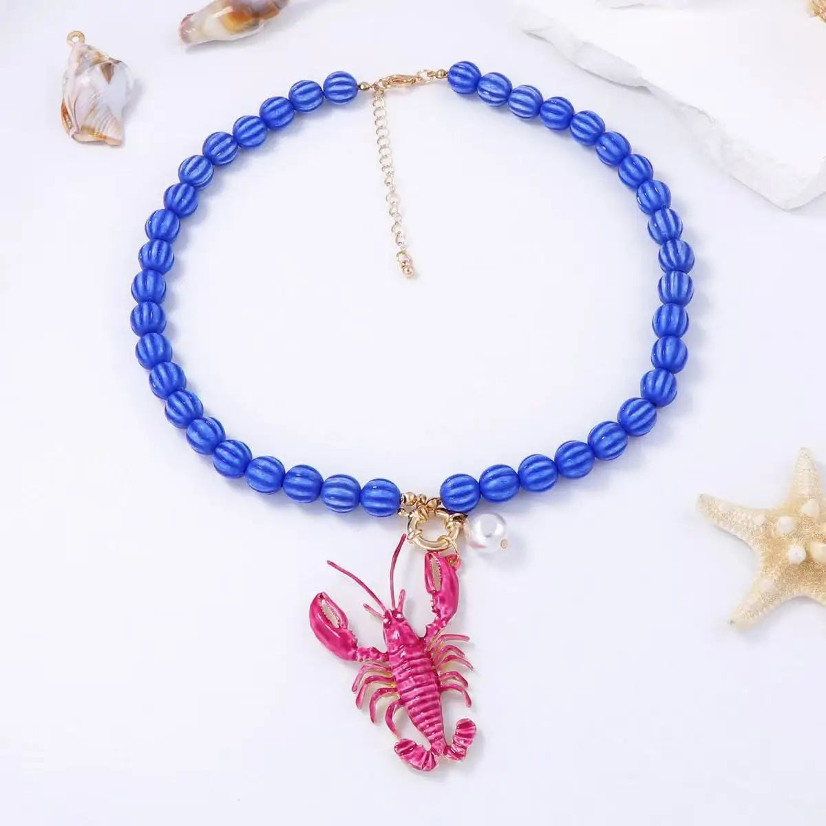 2026 Summer Beach Vacation Style Ocean Lobster Crab Pendant Colorful Beaded Necklace