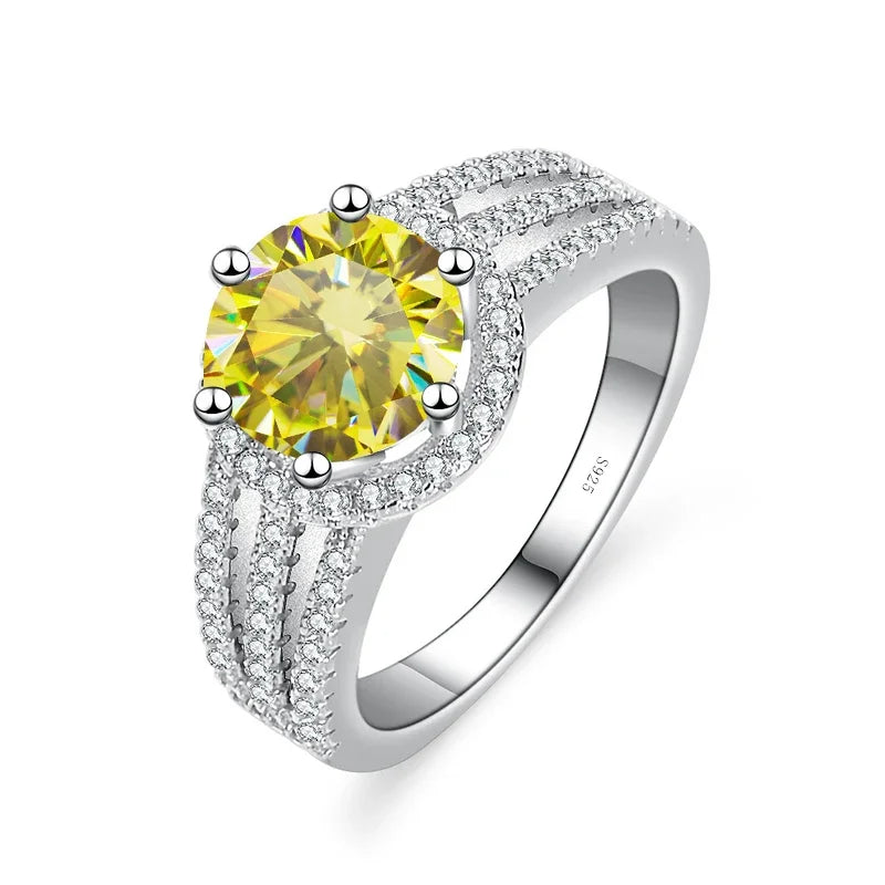 Luxury Round 2CT 8mm VVS D COLOR Moissanite Lab Diamond Ring For Women S925 Sterling Silver Wedding Female Rings Engagement Gift