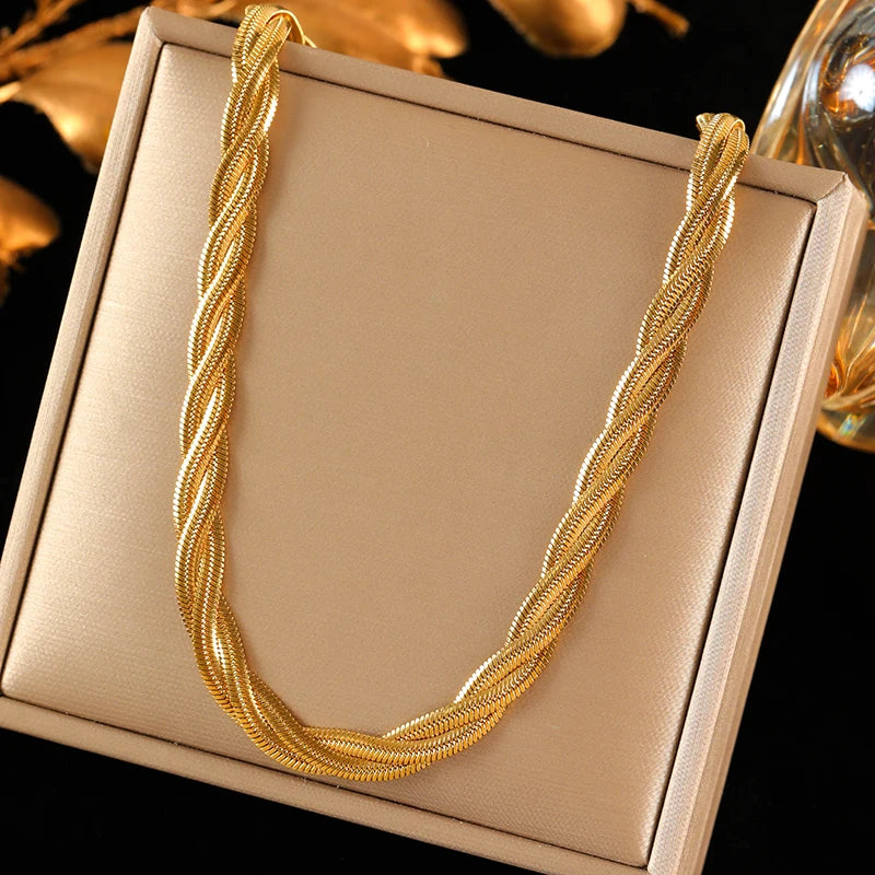 EILIECK 316L Stainless Steel Metal Cross Woven Chain Necklace Bracelet Set For Women Fashion Statement Waterproof Jewelry Gift