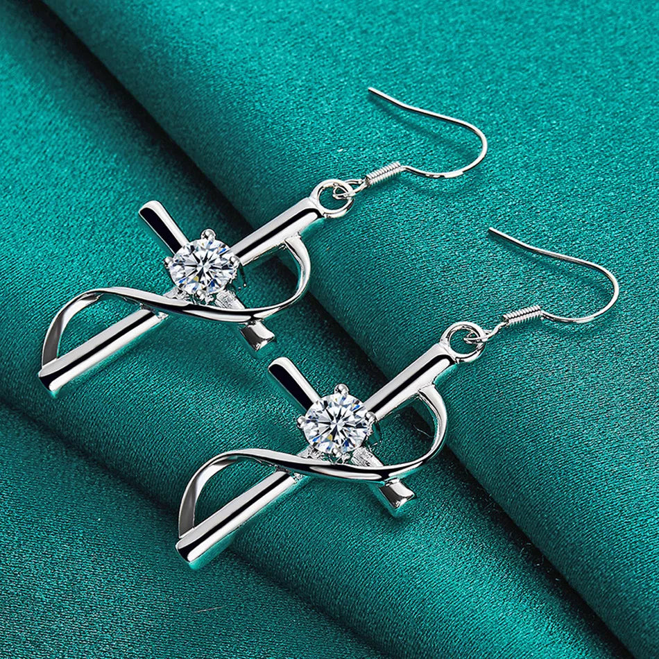 URMYLADY 925 Sterling Silver Cross Zircon Earrings For Women Charm Jewelry Wedding Fashion Gift