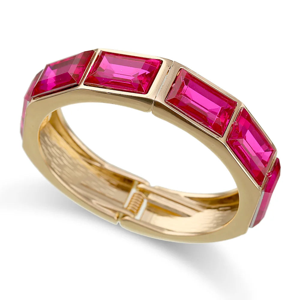 KMVEXO Elegant Charm Pink Zinc Alloy Enamel Bangles Geometric Irregular Wide Cuff Spring Bangle Bracelets For Women Jewelry