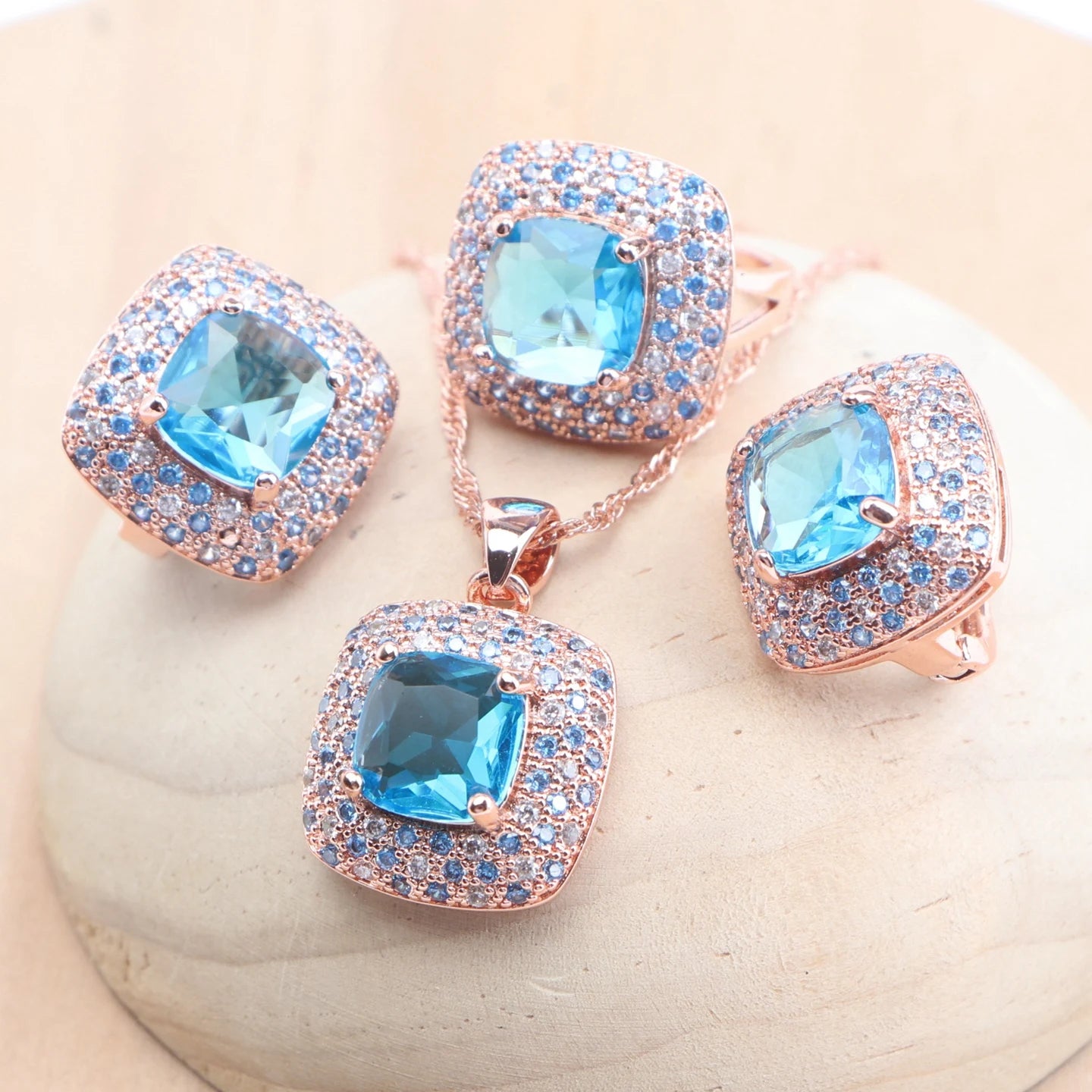 Bridal Jewelry Sets 925 Sterling Silver Rose Gold Color Red Zircon For Women Earrings Rings Pendant Wedding Necklace Set