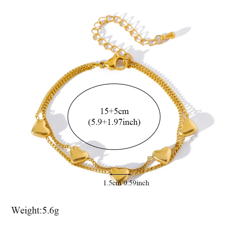 EILIECK New Fashion Heart Love Charm Bracelet For Women Trendy Wrist Chain Stainless Steel Metal Jewelry Bangles Lady Gift