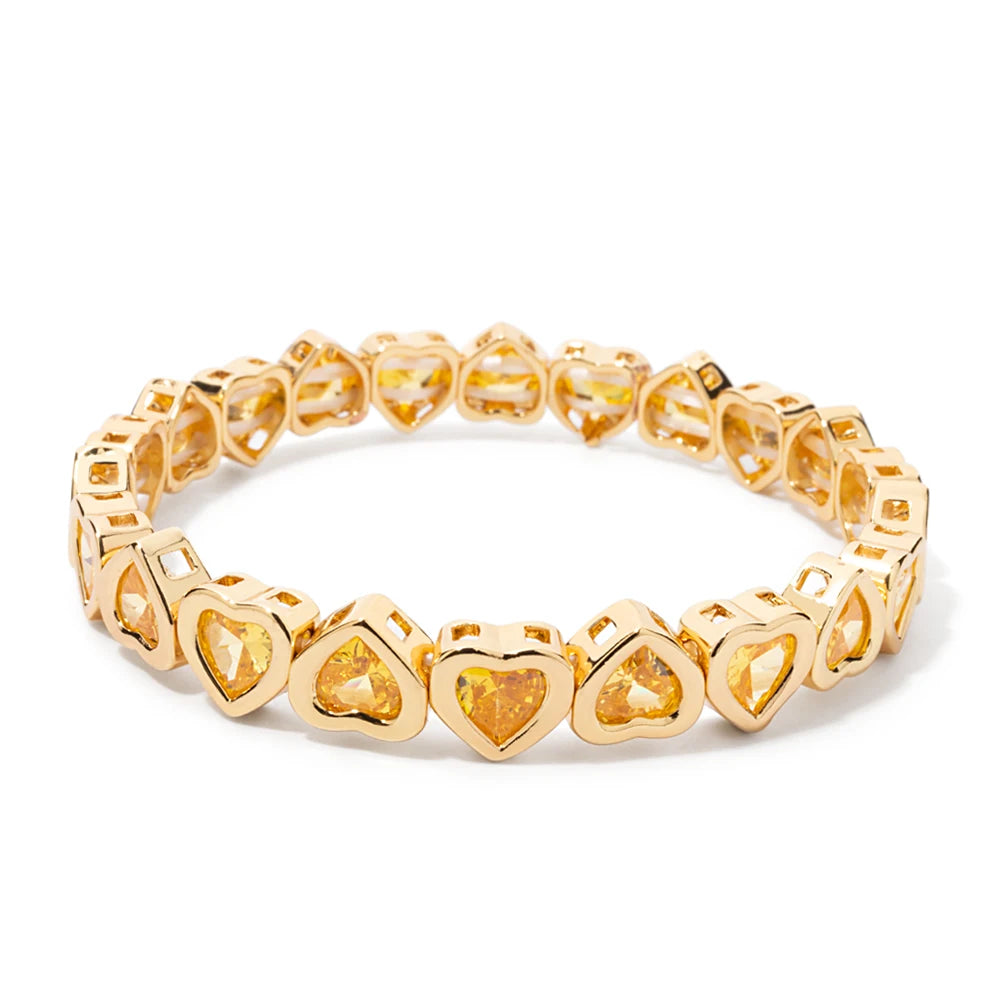 New Copper Heart Beads Gold Color Bracelets for Women Colorful Rhinestone Girl Bangle 2025